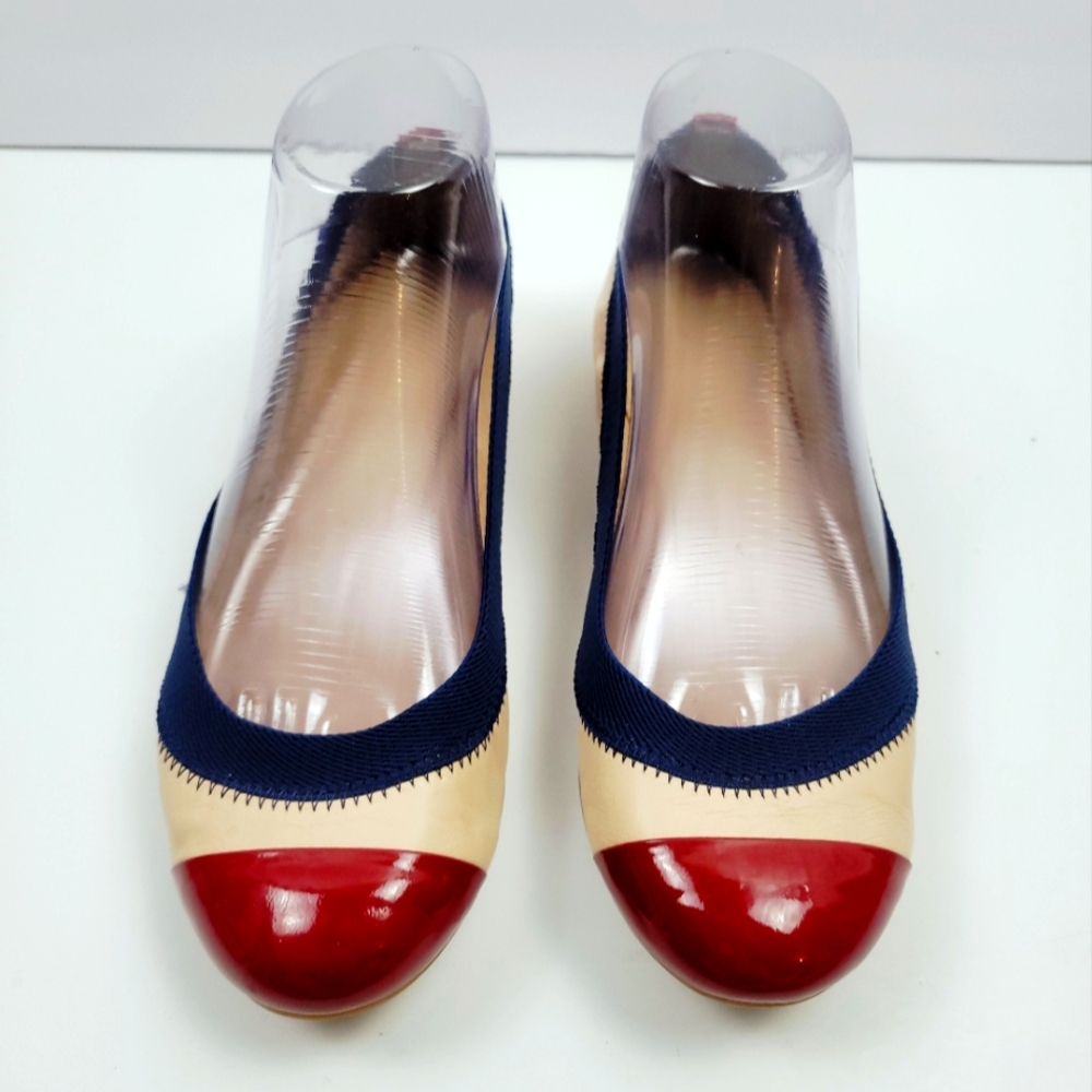 J Crew Ballet Flats Tan And Burgundy Leather 6.5
